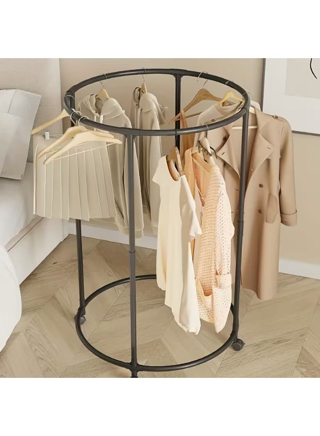 هابي هوم ستاند ملابس دائري متحرك بعجلات – شماعة ملابس معدنية قائمة بذاتها بزاوية دوران 360 درجة – منظم ملابس أرضي متعدد الاستخدامات للمنازل والمحلات التجارية والبوتيكات – تصميم عملي بثبات عالي وقدرة تحمل قوية وسهل التركيب - Image 2